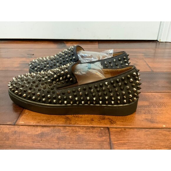 Christian Louboutin Men's Roller-Boat Gray Wool Spike Sneakers Size 8.5 | 41.5 - Picture 2 of 7